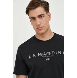 La Martina pamut póló fekete, nyomott mintás