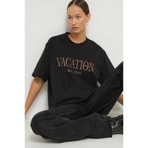 On Vacation pamut póló fekete, nyomott mintás