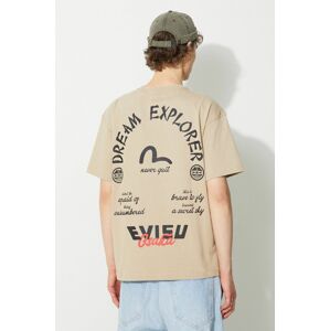 Evisu t-shirt 2ESHTM3TS578LFCT bézs, férfi, nyomott mintás