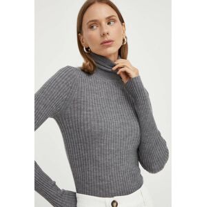 Herskind gyapjú pulóver könnyű, női, szürke, garbónyakú