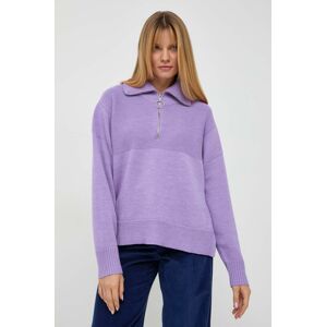 Beatrice B gyapjú pulóver könnyű, női, lila, félgarbó nyakú