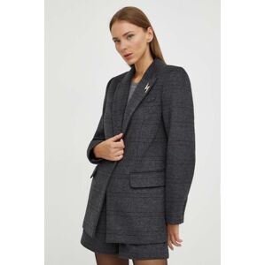 Bruuns Bazaar gyapjú kabát szürke, mintás, egysoros gombolású