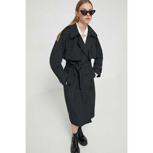 Abercrombie & Fitch kabát női, fekete, átmeneti, kétsoros gombolású