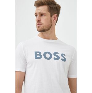 BOSS pamut póló Boss Casual fehér, nyomott mintás
