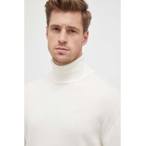 La Martina gyapjúkeverék pulóver könnyű, férfi, bézs, garbónyakú