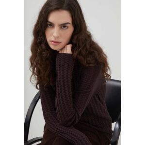Lovechild gyapjúkeverék pulóver könnyű, női, barna, félgarbó nyakú