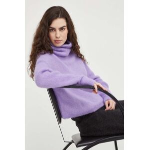 American Vintage gyapjú pulóver meleg, női, lila, garbónyakú