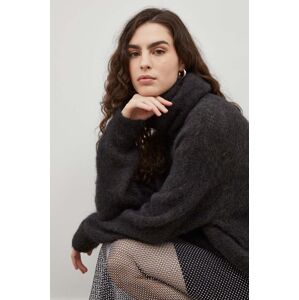 American Vintage gyapjú pulóver meleg, női, fekete, garbónyakú