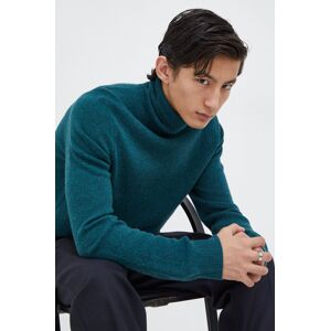 Samsoe Samsoe gyapjú pulóver könnyű, férfi, zöld, garbónyakú