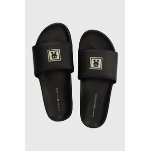 Tommy Hilfiger bőr papucs TH RUBBER PATCH LEATHER SANDAL fekete, férfi, FM0FM05031