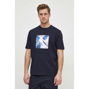 Armani Exchange pamut póló sötétkék, férfi, nyomott mintás