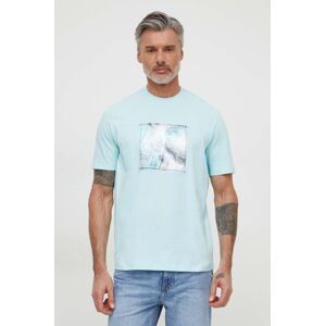 Armani Exchange pamut póló türkiz, férfi, nyomott mintás
