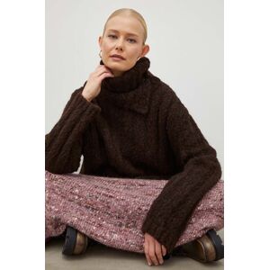 Lovechild gyapjú pulóver meleg, női, barna, garbónyakú