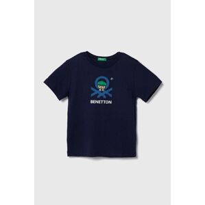 United Colors of Benetton gyerek pamut póló sötétkék, nyomott mintás