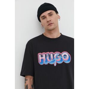 Hugo Blue pamut póló fekete, férfi, nyomott mintás