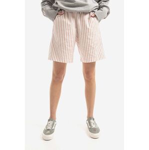 Wood pamut rövidnadrág Kamma Dobby Stripe Shorts fehér, mintás, közepes derékmagasságú, 12211800-1102 DUSTY ORANGE STRIPES