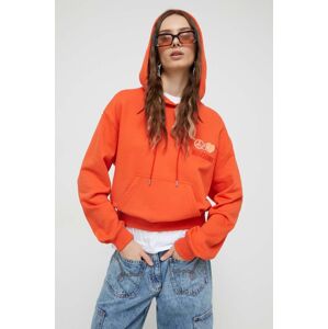 Moschino Jeans pamut melegítőfelső narancssárga, női, nyomott mintás, kapucnis