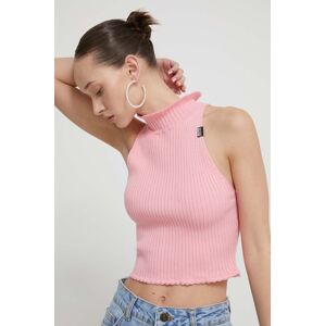 Moschino Jeans pamut pulóver könnyű, rózsaszín, félgarbó nyakú