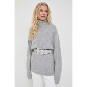 Trussardi gyapjúkeverék pulóver könnyű, női, szürke, garbónyakú