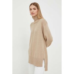 Trussardi gyapjúkeverék pulóver könnyű, női, bézs, garbónyakú