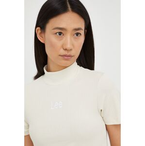 Lee t-shirt női, félgarbó nyakú, bézs
