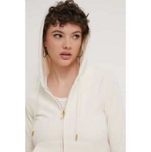 Juicy Couture velúr pulóver bézs, nyomott mintás, kapucnis