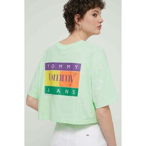 Tommy Jeans pamut póló női, zöld, DW0DW18141