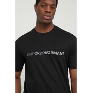 Emporio Armani pamut póló fekete, férfi, nyomott mintás