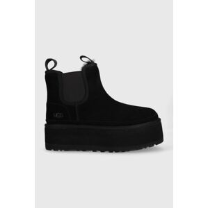 UGG magasszárú cipő velúrból W Neumel Platform Chelsea fekete, női, téliesített, platformos