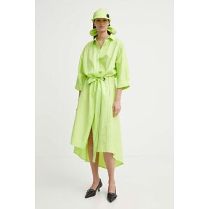 MMC STUDIO pamut ruha zöld, midi, harang alakú, FELIA.DRESS