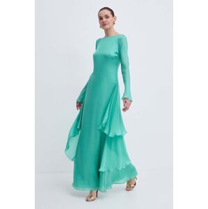 Luisa Spagnoli selyem ruha RUNWAY COLLECTION zöld, maxi, harang alakú, 541121