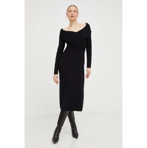 Luisa Spagnoli gyapjú ruha fekete, midi, testhezálló