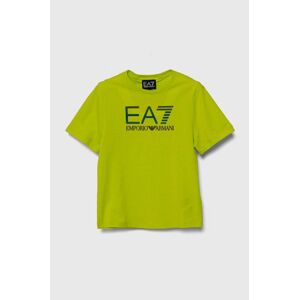 EA7 Emporio Armani gyerek pamut póló zöld, nyomott mintás