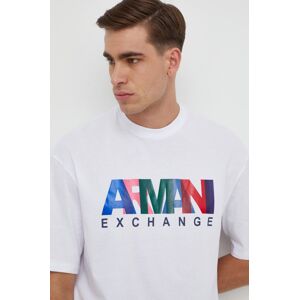 Armani Exchange pamut póló fehér, férfi, nyomott mintás