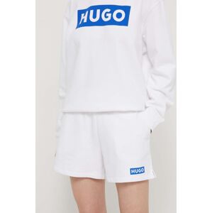 Hugo Blue pamut rövidnadrág fehér, nyomott mintás, magas derekú