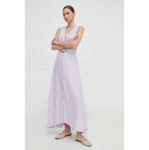 Twinset ruha vászonkeverékből lila, maxi, harang alakú
