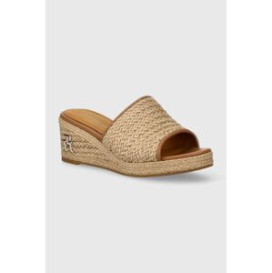 Tommy Hilfiger papucs TH ROPE WEDGE SANDAL bézs, női, éksarkú, FW0FW07927