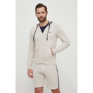 Emporio Armani Underwear kapucnis pulcsi otthoni viseletre bézs, nyomott mintás, kapucnis, 111784 4R571