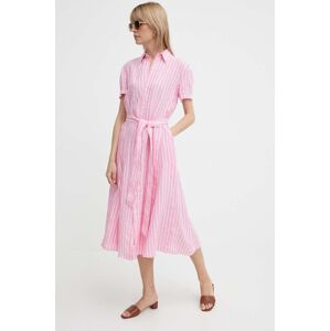 Polo Ralph Lauren vászon ruha rózsaszín, midi, egyenes, 211935154