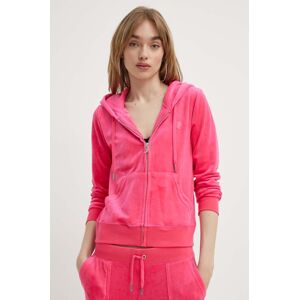 Juicy Couture velúr pulóver rózsaszín, sima, kapucnis, JCAP176EU