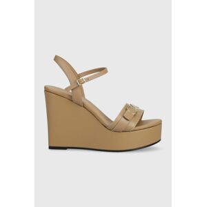 Calvin Klein bőr szandál WEDGE 70HH W/HW bézs, női, éksarkú, HW0HW01485