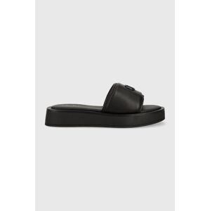 Calvin Klein bőr papucs DRESS FLATFORM W/HW fekete, női, platformos, HW0HW01487