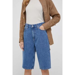 Calvin Klein Jeans farmer rövidnadrág női, sötétkék, sima, magas derekú