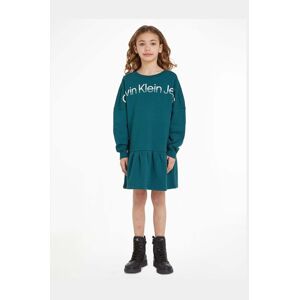Calvin Klein Jeans gyerek pamutruha zöld, mini, harang alakú