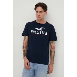 Hollister Co. pamut póló sötétkék, férfi, nyomott mintás