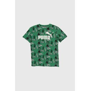 Puma gyerek pamut póló ESS+ MID 90s AOP B zöld, mintás