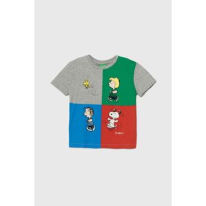 United Colors of Benetton gyerek pamut póló X Peanuts szürke, nyomott mintás