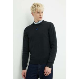 Hugo Blue pamut pulóver könnyű, fekete, 50514698