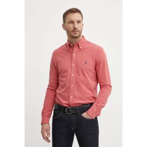 Polo Ralph Lauren pamut ing férfi, legombolt galléros, rózsaszín, regular