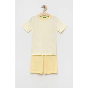 United Colors of Benetton gyerek pamut pizsama sárga, sima